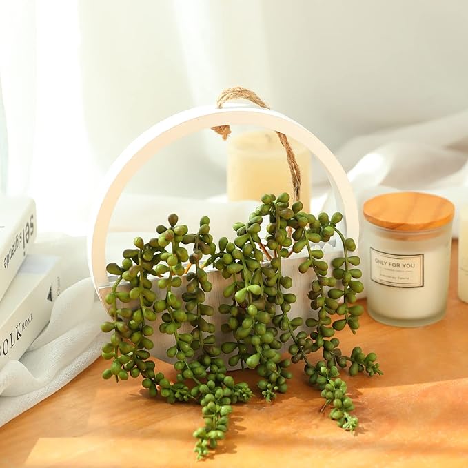 Artificial Hanging Plants Hanging Planter Fake Succulents Artificial String of Pearls with Pot and Lanyard for Home Office Wall Decoration