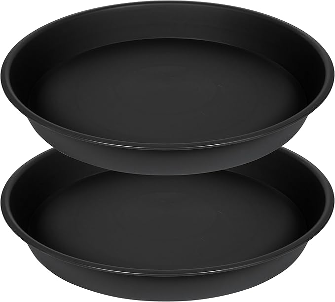 2 Pack of Plant Saucer 14 inch, Plastic Plant Saucers 14" Round, Flower Trays for Indoors Outdoor, Plant Drip Trays for Pots, Plant Water Tray for Planter 13-15" (14", Black)