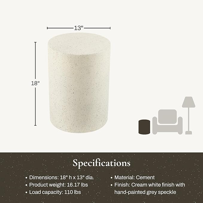 LuxenHome Outdoor Side Table, 18 Inch Cement Outdoor End Tables for Patio, Garden Accent Table, Modern Small Round Side Tables for Outside, Tree Stump Garden Stool Drum Indoor and Outdoor