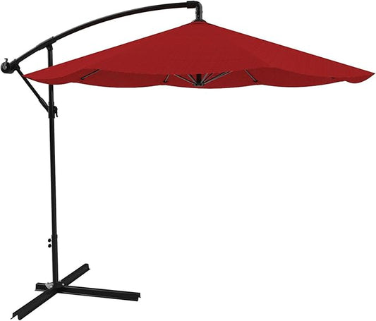 10 Ft Offset Cantilever Patio Umbrella - Fade-Resistant Shade Umbrella Outdoor Patio Canopy with Cross Base for Garden, Lawn, Deck, Yard or Pool by Pure Garden (Red)