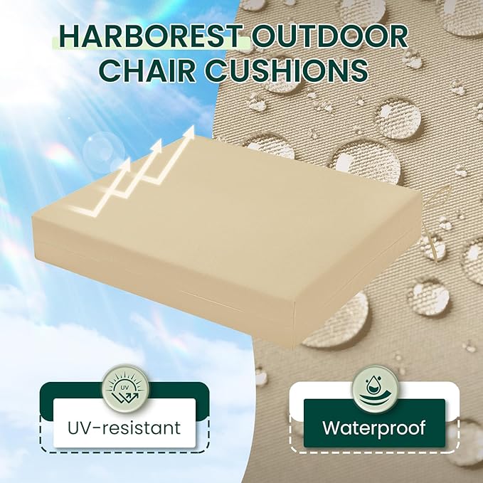 HARBOREST Outdoor Chair Cushions Set of 4, Water Resistant Patio Chair Cushions with Ties, Square Corner Outdoor Seat Cushions for Patio Furniture, 18.5"x16"x3", Beige