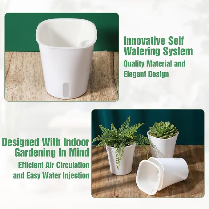 20 Pcs Self Watering Pots for Indoor Planters, 3 Inch Plastic Self Watering Planter Pot Garden Flower Pots with Water Level Indicator Vents for Succulents (White)
