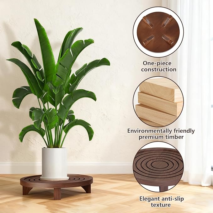 3-Pack Wood Plant Stand Indoor, Plant Riser Multi Sized Decorative Plant Stands Stools Corner Table Indoor and Outdoor Display Racks for Living Rooms Offices Balconies Table Gardens (Brown)