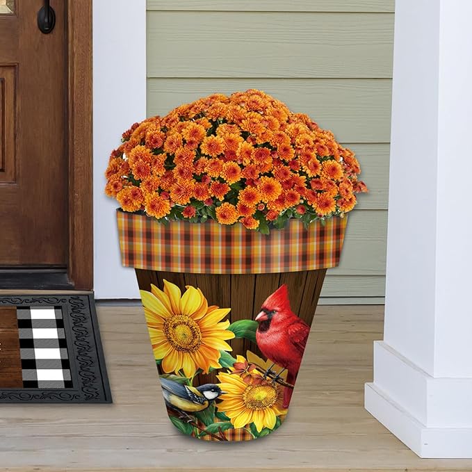 Briarwood Lane Fall Planter 14" x 15" x 15" Fall Birds and Sunflowers Large for Fall Planter