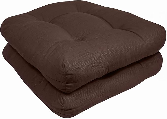 Sweet Home Collection Patio Cushions Outdoor Chair Pads Premium Comfortable Thick Fiber Fill Tufted 19" x 19" Seat Cover, 2 Count (Pack of 1), Chocolate