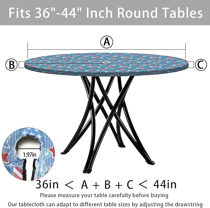 Fitted Round Outdoor Table Cloth with Umbrella Hole and Zipper Patio Heavy Duty Polyester Stain Resistant Cover for 36-44" Tables Camper Motorhome Must Haves White Elephant Gifts for Adults