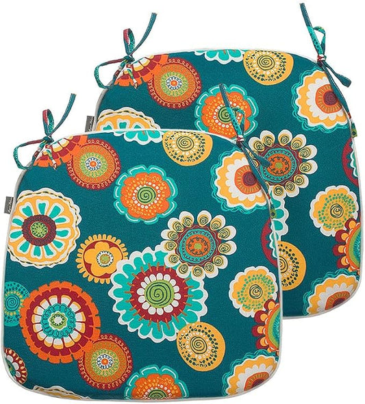 Magpie Fabrics Outdoor/Indoor 17"x16"x2" Chair Cushions with Ties Set of 2, Waterproof All Weather U-Shape Seat Pads Decoration for Patio Garden Furniture Home Office (Floral Green)