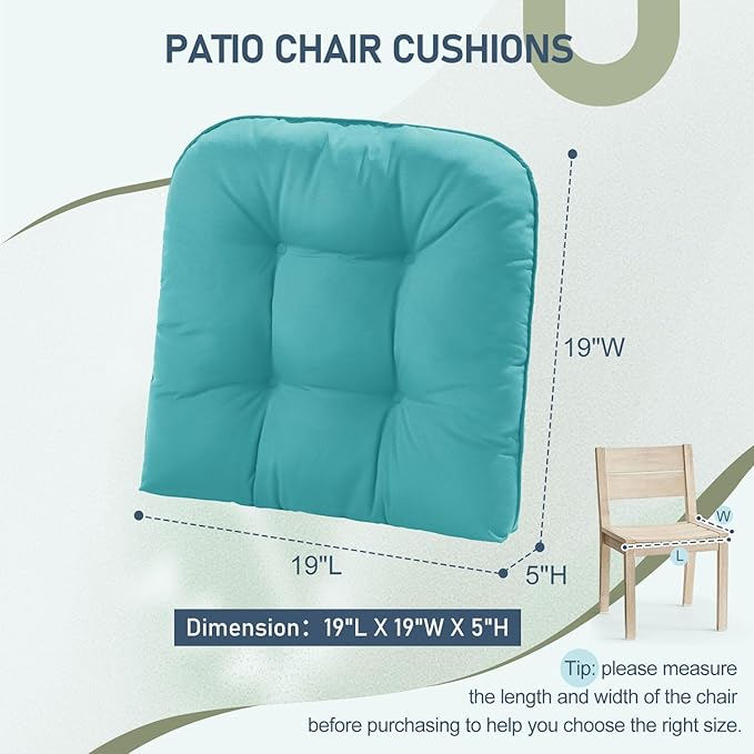 downluxe Outdoor Chair Cushions Set of 2 for Patio Furniture, Waterproof Tufted Overstuffed Patio Furniture Cushions, Thick Outdoor Seat Cushion, 19" X 19" X 5", Teal