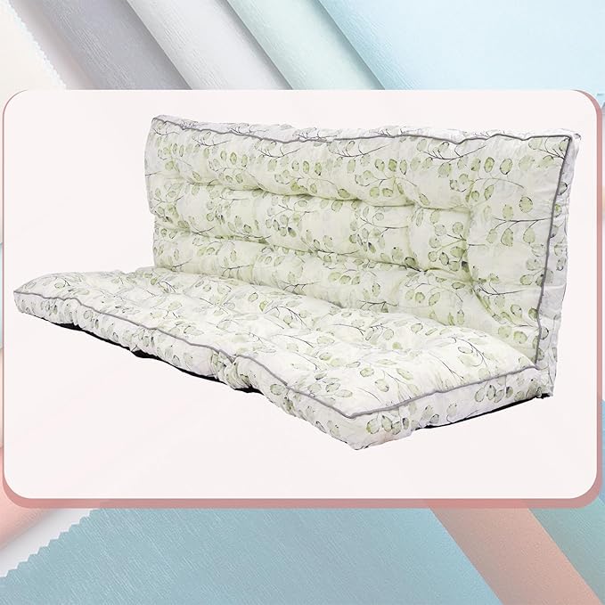 2-3 Seat Swing Replacement Cushion, Outdoor Bench Cushions with Backrest Thicken 4", Patio Furniture Garden Porch Loveseat Glider Pad Anti-Fading Waterproof (White Leaf, 40x63in-thicken)