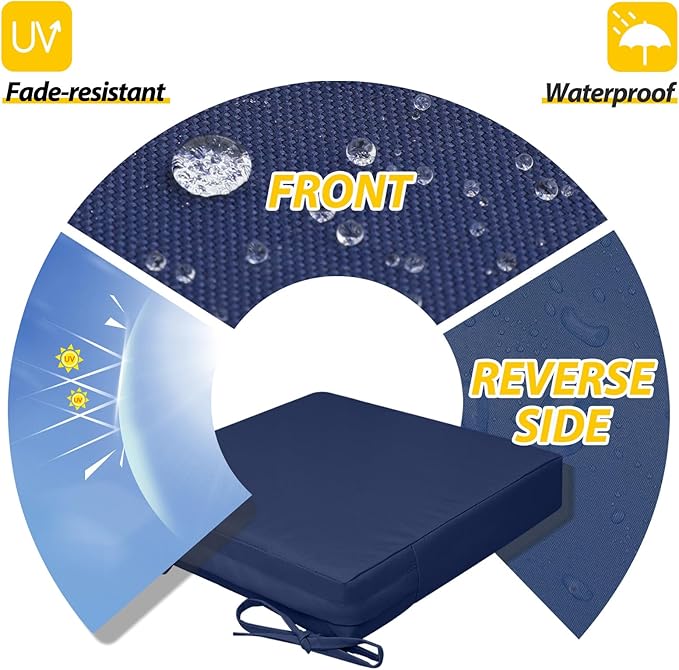 AAAAAcessories Outdoor Seat Cushions for Chairs, Waterproof, Fade-Resistant, 24" x 24" x 4", Patio Furniture Replacement Cushions, Set of 2, Navy Blue