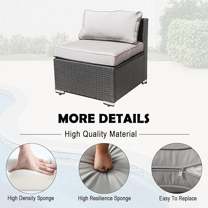 14Piece Outdoor Sofa Cushion Replacement, Patio Furniture Waterproof Cushion with Zippers, fit 6-Seat Outdoor Wicker Rattan Sectional Couch (Light Grey, 24.8"x24.8"x3.15")