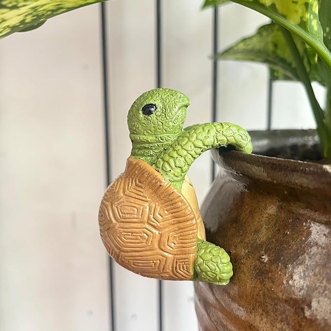 Tortoise Figure Plant Pot Hanger, Turtle Flower Pot Hugger, Resin Tortoise Statue, Funny Pot Huggers for Planters, Cute Climbing Tortoise Flower Pot Hugger, Garden Fence Balcony Patio Yard (GREEN)