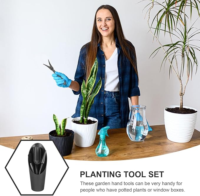 Garden Tool Set for Succulent Planting and Bonsai Care, 2 Sets with Black Planting Device, Soil Scoop, Transplanting Spoon, and Cleaning Brush, Sturdy Gardening Accessories