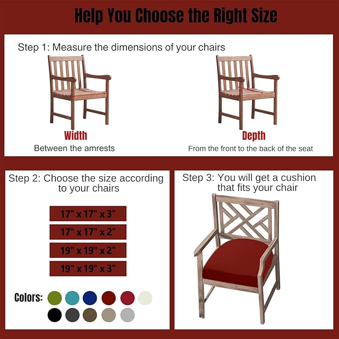 idee-home Outdoor Chair Cushions Set of 2, Thick 19" x 19" x 2" Outdoor Seat Cushions Patio Furniture Waterproof with Ties, Dining Pads