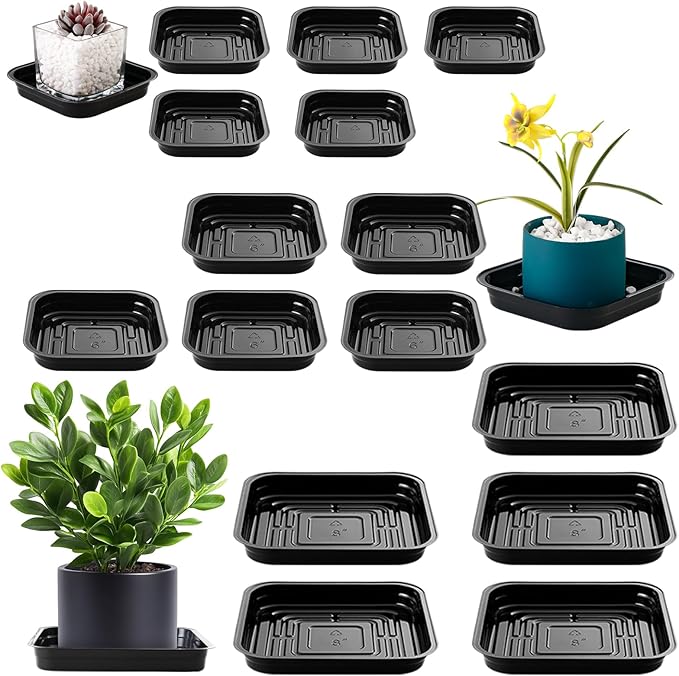 15 Pack 4, 6, 8 Inch Plant Saucer Plant Trays for Pots Square Plant Pot Saucers for Outdoors and Indoors Plant Water Catcher Tray Plastic Plant Trip Trays Saucers for Potted Plants Planter Dishes