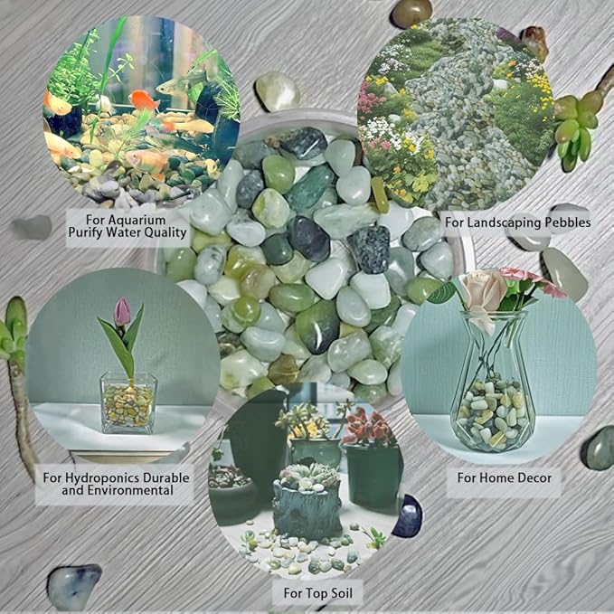 8-12mm Green Agate Stones 2LBS Polished Tumbled Pebbles Crystals Top Soil Hydroponics Rocks for Plants, Fish Tank, DIY Handmade, Home Decor, Vase Filler, Landscaping