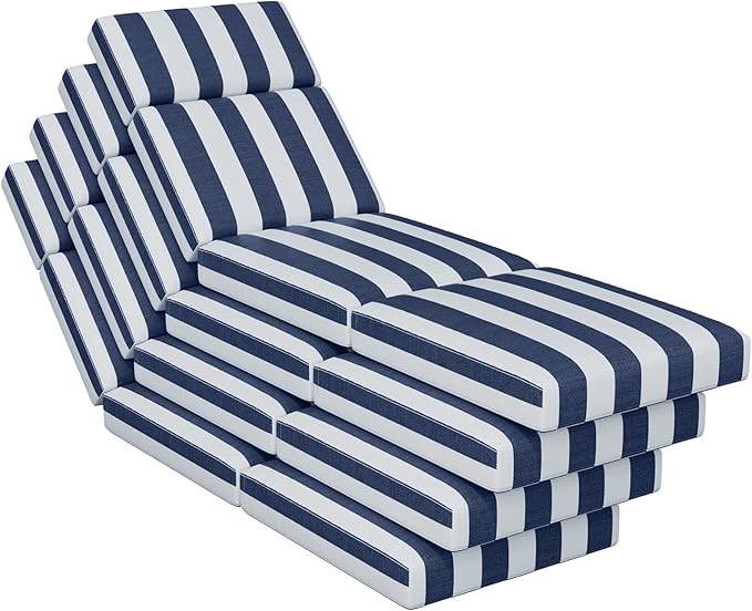 4 Pcs Chaise Lounge Cushions Outdoor, 72 x 21 x 4 Inch Lounge Chair Cushions for Outdoor Furniture - Waterproof Lounge Patio Replacement Cushion, 4In Fade-Resistant ThickPatio Chaise Lounge Cushion