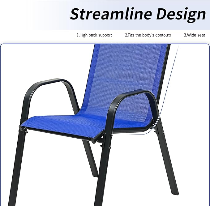 Stackable Outdoor Patio Dining Chairs with Backrest/Armrests for Lawn Garden Balcony Deck Camping-Set of 2 Or 4 (4, Navy Blue)