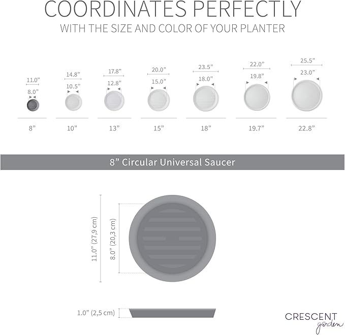 Crescent Garden Universal Round Planter Saucer, Durable Drainage Dish for Plant Pots, Heavy-Duty Plant Dishes Saucer, Indoor & Outdoor Plant Trays - Cloud White (8.5 inch Inner, 11 inch Outer)