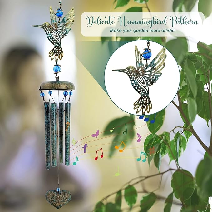 ASTARIN Hummingbird Wind Chimes Outside Unique Hummingbird Gifts All Metal Wind Chimes for Love One Gifts for Mom, Grandma, Daughter, Decoration for Home, Garden, Patio, Backyard.(29”)
