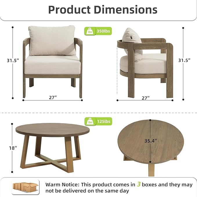 Outdoor Patio Furniture Set, 5 Pieces Modern Metal Patio Conversation Set with 6" Thick Cushions, Outdoor Lounge Sofa 350lbs for Backyard Porch Balcony, Beige