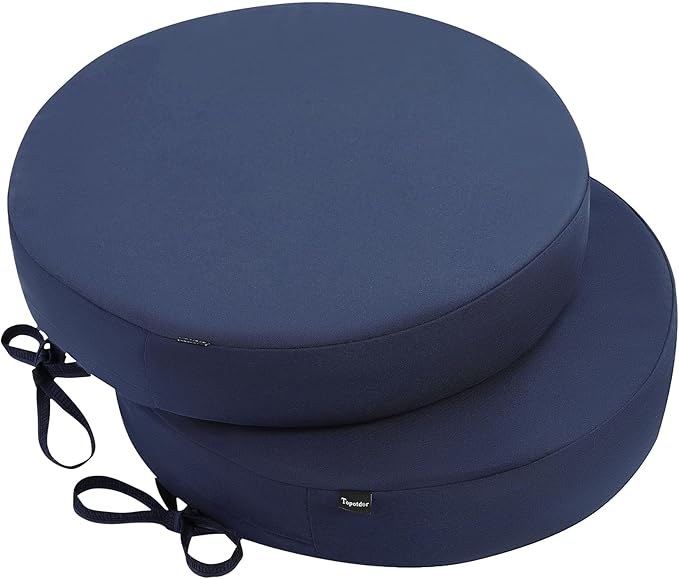Topotdor Outdoor Bistro Chair Cushions Set of 2, 15"x15"x3" Waterproof Patio Chair Cushions for Outdoor Furniture, Round Outdoor Seat Cushions Color Fastness Chair Pads with Ties, Royal Blue