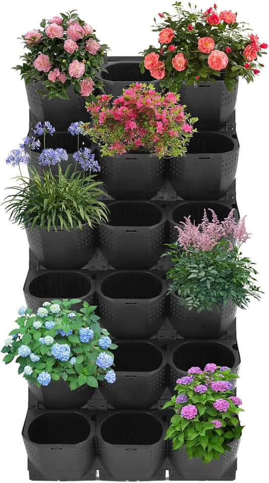 Self Watering Wall Planter, Vertical Garden Planter with 36 Pots, Wall-Mounted Indoor & Outdoor Flower Pot Holder, Vertical Garden Plastic Planter for Home (Black)