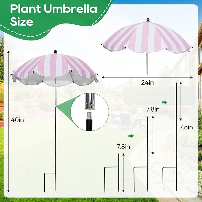 Plant Umbrellas for Outdoor Plants - 26" Large Garden Sun Shade for Plants with Adjustable Angle & Height (Max 43") - Plant Shades for Outdoor Plants, Flowers & Garden Beds - Plant Umbrella Shade for Potted Plants