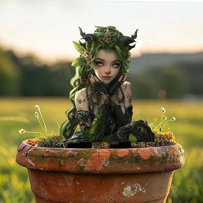 Bohemian Fairy Flower Pot Decor, Fairy Garden Decor, Home & Garden (Green Elf)