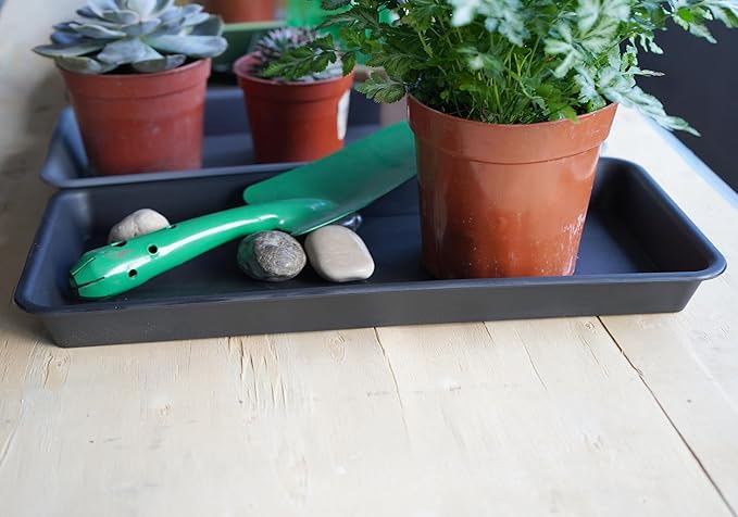 2 Pack of Plastic Plant Tray Saucer Rectangular 14 inch, Plant Trays Saucers for Indoors Outdoor, Plant Water Drip Tray for Flower Pot Planter, Windowsill Plant Tray (6.8 X 14.5'', Black)