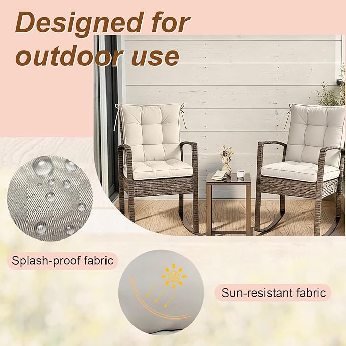 2 Piece Outdoor Patio Chair Cushions, Fade Resistant Outdoor Cushions for Patio Furniture, 6 inch Thickened Rocking Chair Cushions Set (Beige, 24x24x6 inch - 2 Pieces)