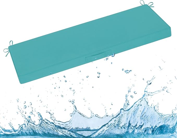 downluxe Outdoor Bench Cushion Waterproof, 59 x 18 Inch Patio Furniture Cushions with Adjustable Ties & Portable Handle, Porch Swing Cushions, Bench Cushions for Outdoor Furniture, Teal