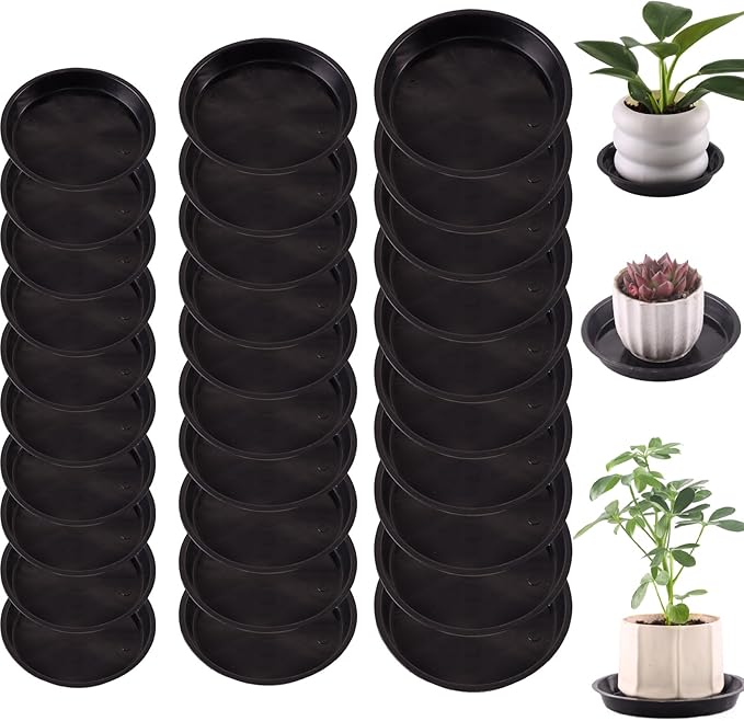 30 Pack Plant Saucer 4/5/6 Inches Plant Trays for Pots Plastic Round Drip Trays Flower Pot Saucers Black Planter Water Tray Plant Drainage Tray, Black