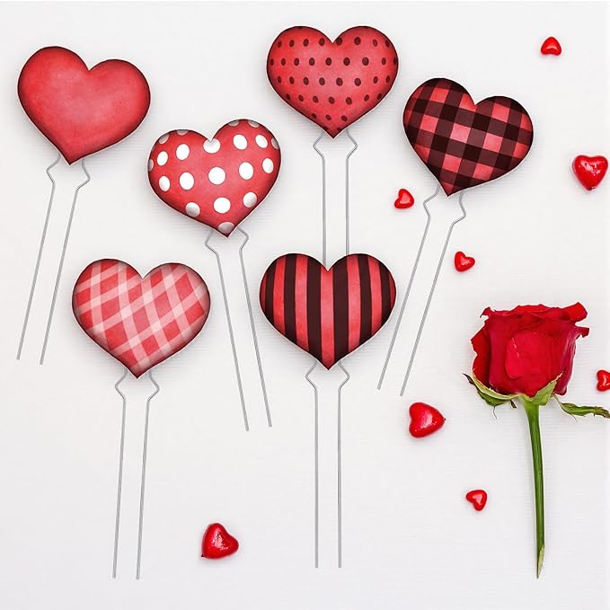 6 Pcs Valentine's Day Heart Planter Stake Hollow Heart Garden Metal Stake Sign Corrugated Plastic Valentine's Day Outdoor Decor for Indoor Outdoor Patio Plant Pot, Flower Bed(Retro Style)