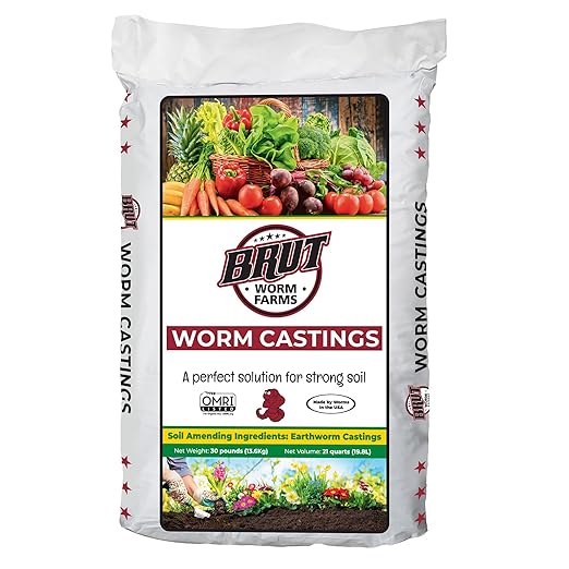 Brut Organic Worm Castings for Plants 30 LB – Natural Nutrients, Fertility Builder, Plant Food for Potting Soil and Garden Soil – Indoor and Outdoor Use