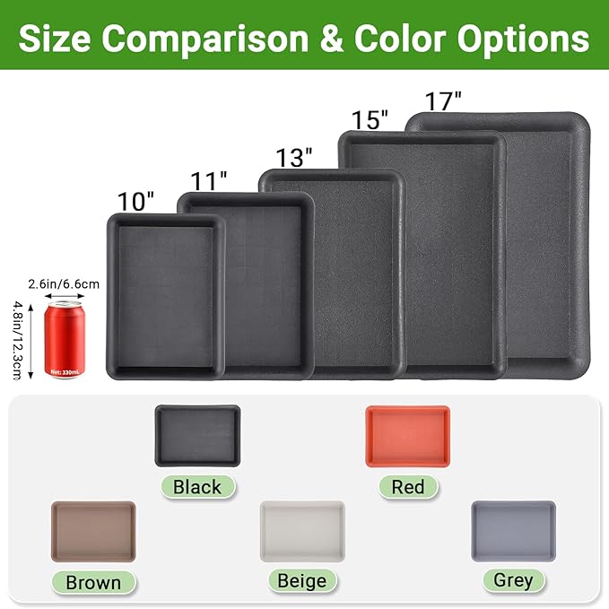 GREANER Grey Plastic Trays 11 Inch, UV Resistant Plant Pot Saucers for Indoor & Outdoor Use, Drip Trays for Potted Plants(Pack of 3)