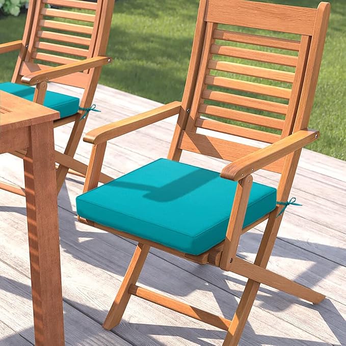 Magpie Fabrics Indoor Outdoor Waterproof Square Chair Cushion, 18" x 18" x 2.5", 2 Pack, Water Resistant Seat Cushions, for Patio Garden Office, Teal