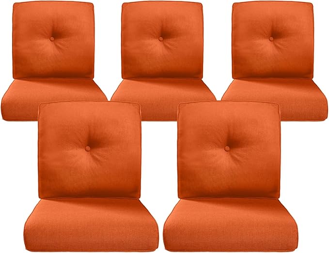 Belord Luxury 4" Thick Outdoor Cushion 5 Set - 22 x24 Inch 28D Sponge Filling Fade-Resistant Chair Cushion, Spill Proof Removable Patio Furniture Replacement Cushions for Sofa Bench Swing - Orange