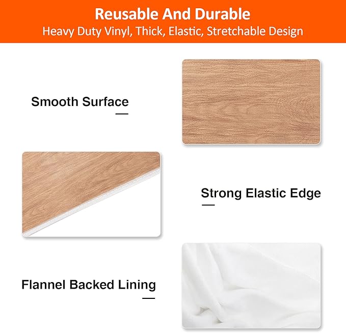 KENOBEE 8ft Picnic Table and Bench Cover, Camping Essentials RV Gear, 96 in Waterproof Windproof Outdoor Elastic All Around Tablecloth, Fitted Rectangle Tables and Seats, Wood Grain