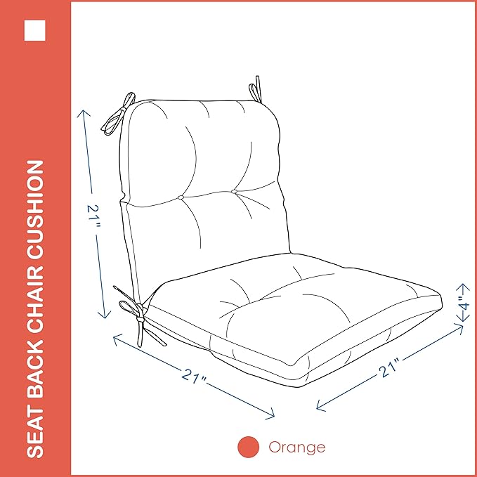 Outdoor Indoor Seat/Back Chair Tufted Cushion,All-Weather Patio Chair Cushion with Ties,for Patio Furniture,Orange