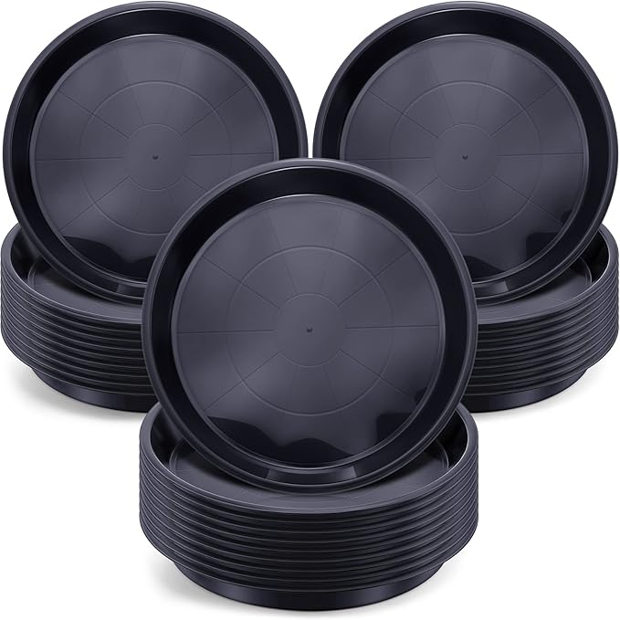 Sawysine 30 Pack Plastic Plant Saucer Round Drip Trays Black Flower Pot Saucers Thick Plant Dish Sturdy Water Tray Heavy Drainage Potted Container for Indoor Outdoor Garden (10 Inches)
