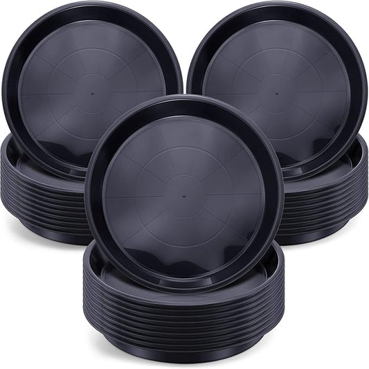 Sawysine 30 Pack Plastic Plant Saucer Round Drip Trays Black Flower Pot Saucers Thick Plant Dish Sturdy Water Tray Heavy Drainage Potted Container for Indoor Outdoor Garden (10 Inches)