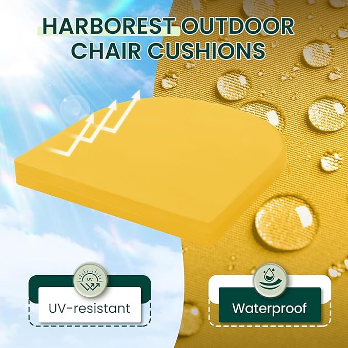 HARBOREST Outdoor Chair Cushions Set of 4, Water Resistant Patio Chair Cushions with Ties, Outdoor Seat Cushions for Patio Furniture, 17"x16"x2", Yellow