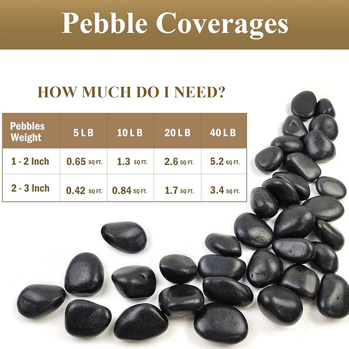 5 lbs Black Pebbles for Indoor Plants, 1-2 Inch Decorative Black River Rocks for Plants, Garden Landscaping, Vase, Yard Walkway, Paving and Outdoor Decorative Stones