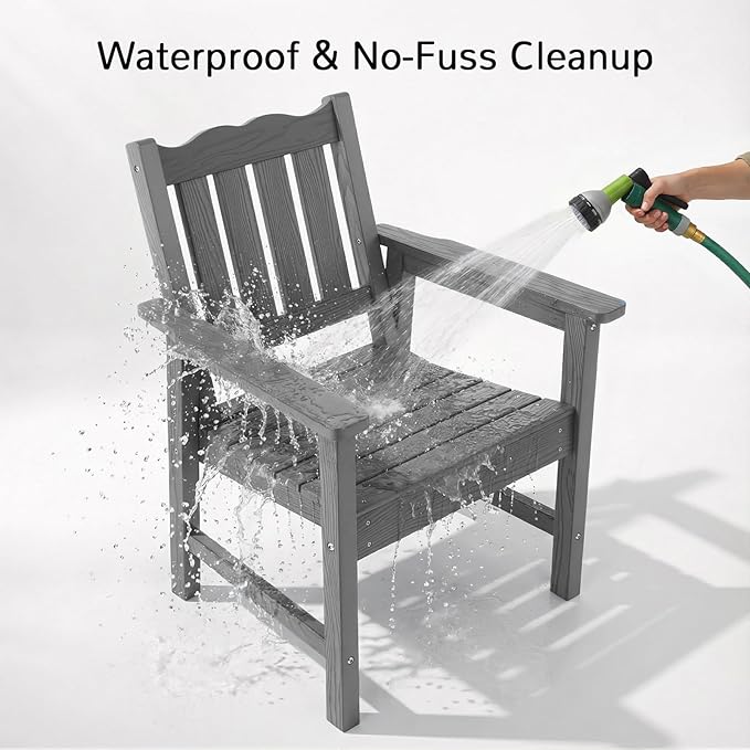 Stoog All-Weather Outdoor & Garden Chair, Patio Dining Chairs with 400 lbs Weight Capacity, Curveback Patio Chair for Backyard, Porch, Pool and Deck, Grey