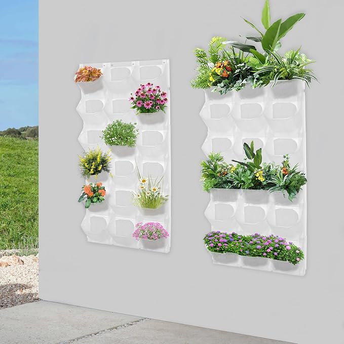36 Pots Vertical Garden Planter Self Watering Vertical Wall Planter Wall-Mounted Stackable Hanging Planters for Indoor/Outdoor (White)