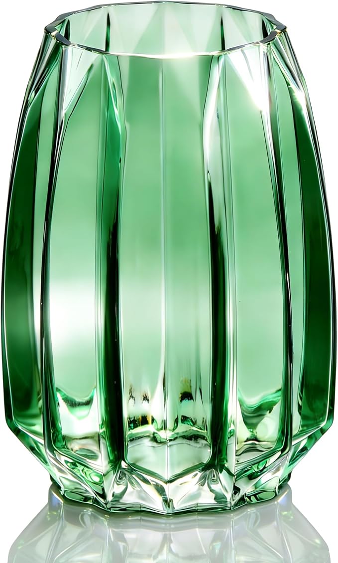 Vase for Flowers - Glass Flower Vase for Centerpieces, Wide Mouth Vase for Bouquets, Eucalyptus, Pampas Grass - Home Decor, Farmhouse, Dining Table