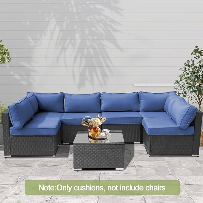 14Piece Outdoor Sofa Cushion Replacement Patio Furniture Waterproof Cushion with Zippers fit 6-Seat Outdoor Wicker Rattan Sectional Couch (Blue, 25.6"x25.6"x3.9")