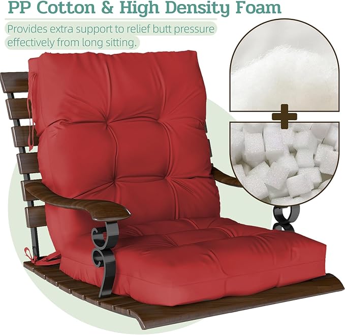 Outdoor Chair Cushions Set of 2, 42x21x4 Inch Patio Cushion for Dining/Rocking Chairs, High Back Soft Seat Pad with Ties, Indoor Outside Use, Fade-Resistant & Waterproof, Red