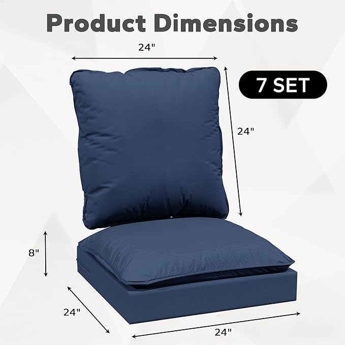 Joyside Outdoor Chair Cushions Set, 24x24 Inch Smile Patio Furniture Cushions, 6’’ Thick, Double-Layer, Water Resistant & Fade Resistant, Outdoor Replacement Cushions for Seat and Sofa